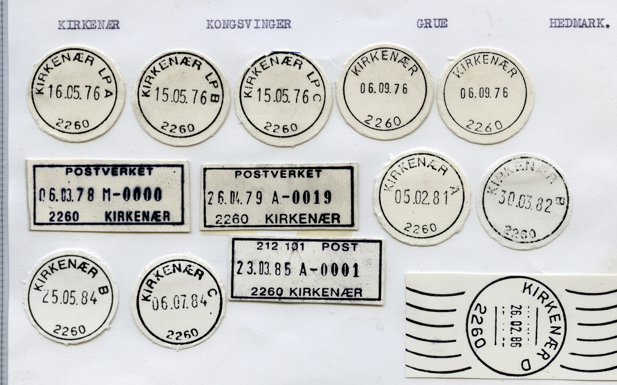 Stempelkatalog  2260 Kirkenær, Grue kommune, Hedmark