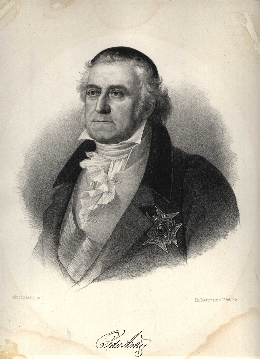Portrett, brystbilde av Peder Anker med ordensbånd og orden