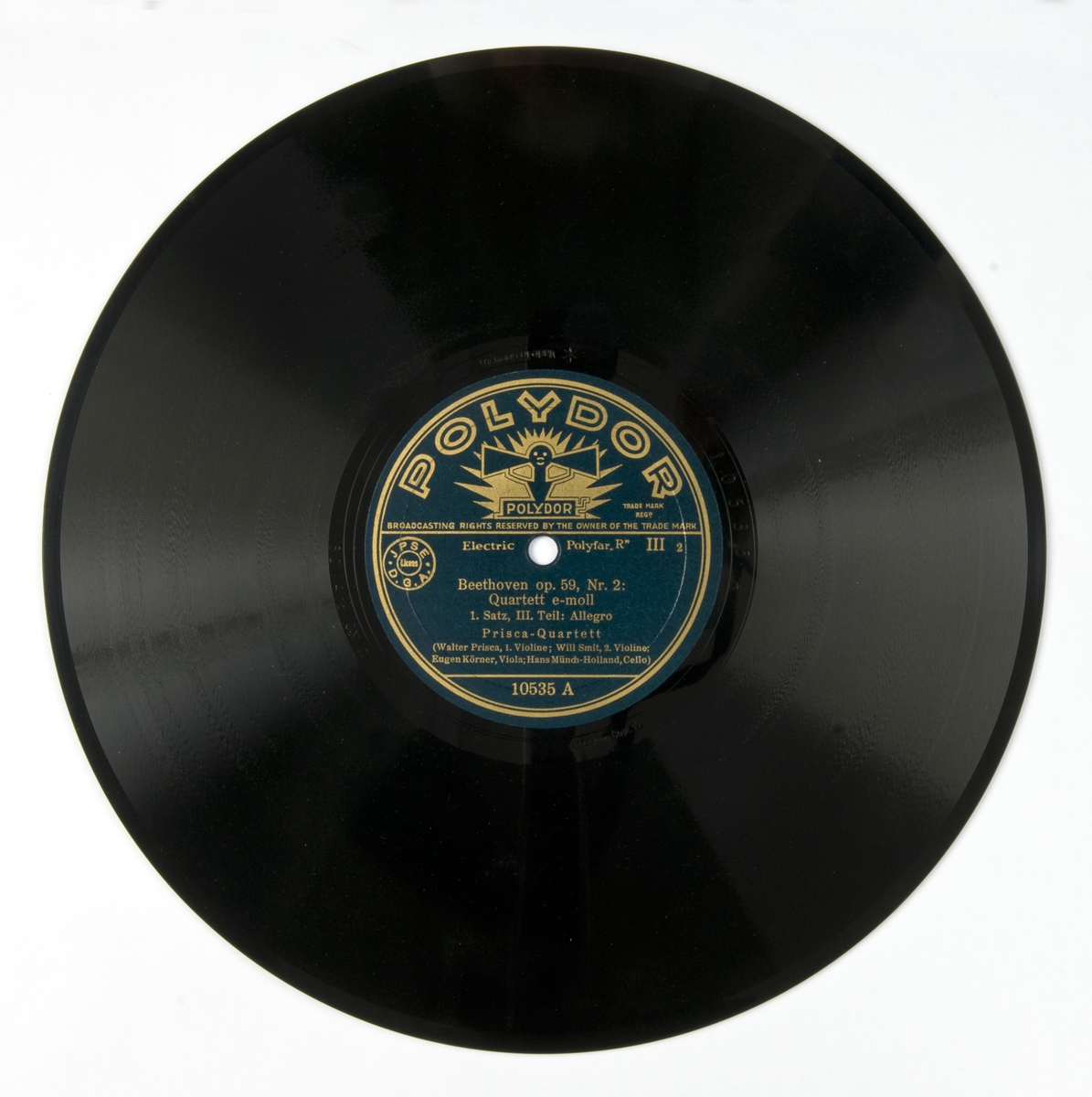 6 stk 78-plater med musikk av Beethoven.
A: Beethoven op.59, Nr 2: Quartett e-moll, 4.sats II del: Finale (presto).
 Beethoven op 18, Nf 6: Scherzo a. d. Quartett B-dur
B: Beethoven op 59,  Nr.2: Quartett e-moll, 2. sats, I del: Adagio
 Beethoven op 59,  Nr.2: Quartett e-moll,1.sats, III del: Allegro
C: Beethoven op 59,  Nr.2: Quartett e-moll, 2 sats, II del: Adagio
Beethoven op 59,  Nr.2: Quartett e-moll, 2 sats, III del: Adagio
D: Beethoven op 59,  Nr.2: Quartett e-moll,3. sats I del: Allergretto
Beethoven op 59,  Nr.2: Quartett e-moll, 2.sats, IV del: Adagio
E: Beethoven op 59,  Nr.2: Quartett e-moll, 4. sats I del: Finale (presto)
Beethoven op 59,  Nr.2: Quartett e-moll, 3 sats, II del: Maggiore
F: Beethoven op 59,  Nr.2: Quartett e-moll, 1.sats, I del Allegro
Beethoven op 59,  Nr.2: Quartett e-moll, 1 sats, II del: Allegro