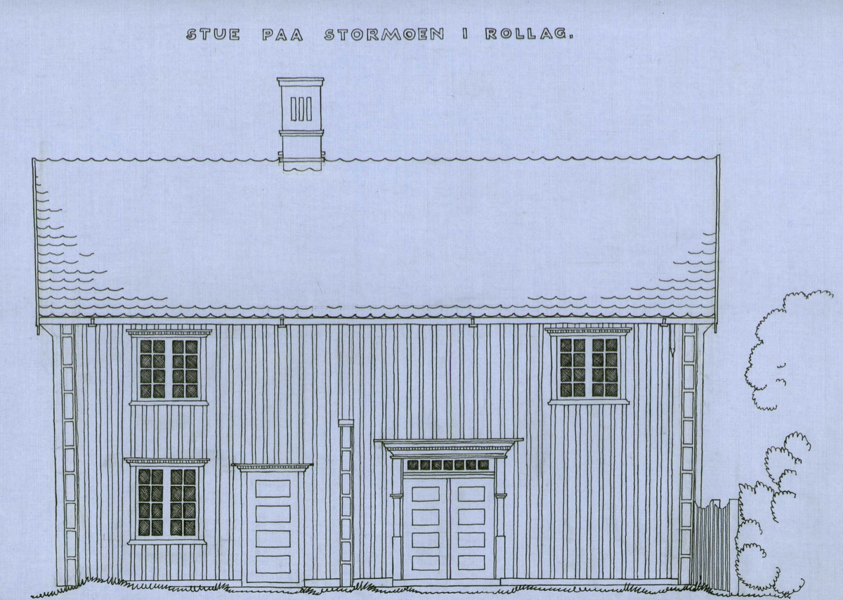 Erling Gjones tegning (1927) av stue på Stormoen i Rollag, Buskerud.