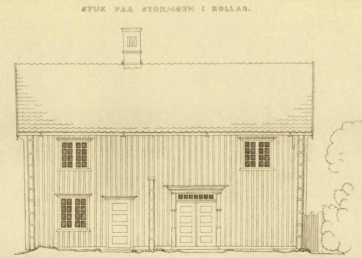 Erling Gjones tegning (1927) av stue på Storemoen i Rollag, Buskrud.