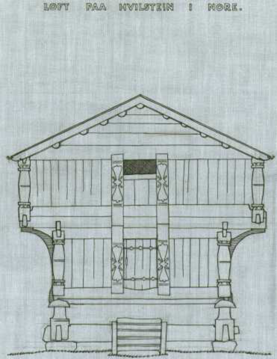 Erling Gjones tegning (1925) av loft på Hvilstein i Nore og Uvdal, Buskerud.