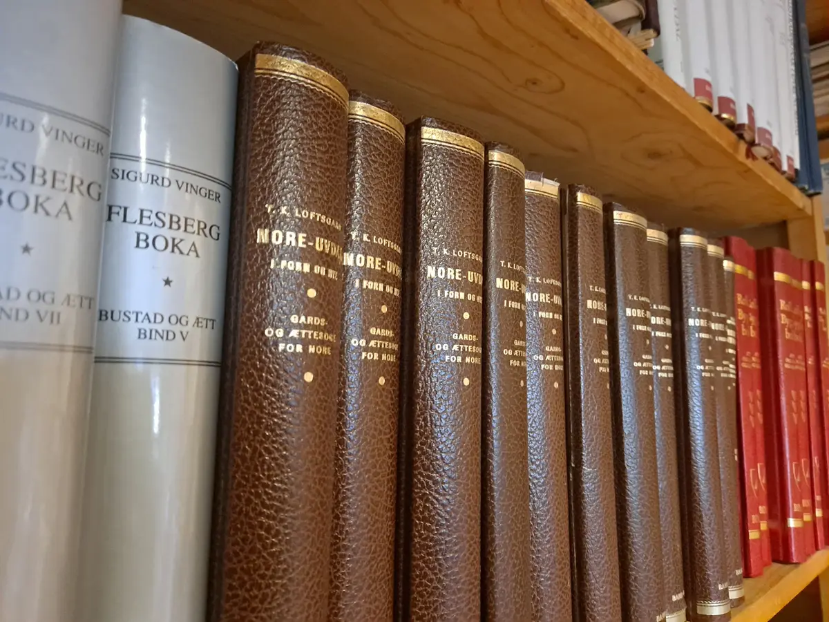 Bilder av bøker fra museets bibliotek. 