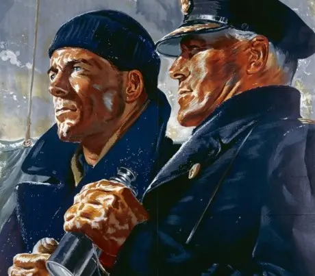 Britisk reklameplakat (utdrag) fra 2. verdenskrig: The life line is firm thanks to the merchant navy