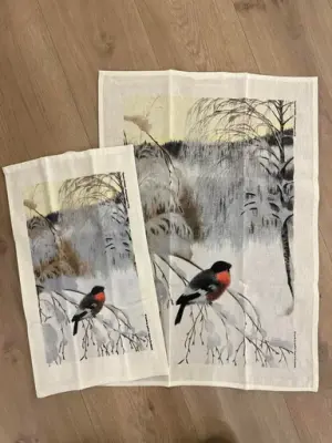 Frotéhåndkle og kjøkkenhåndkle med vintermorgen motiv