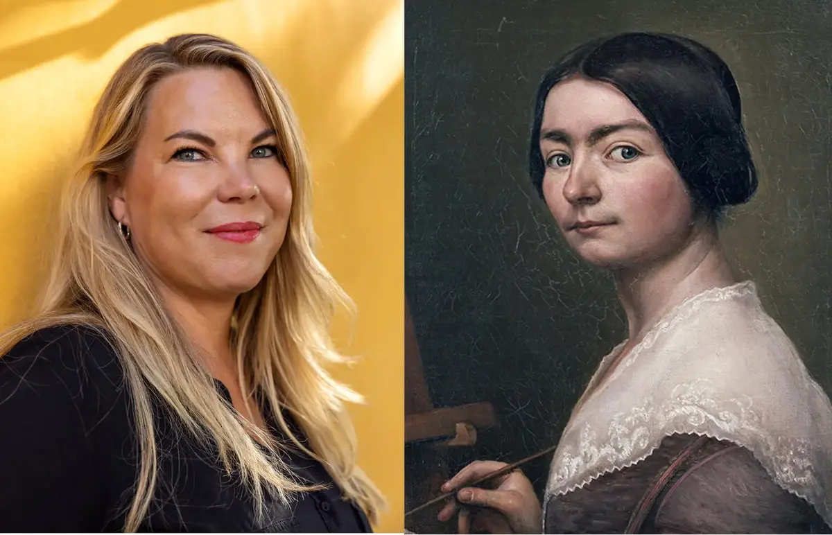 Collage med foto av Marta Breen og måleri med sjølvportrett av Asta Hansteen