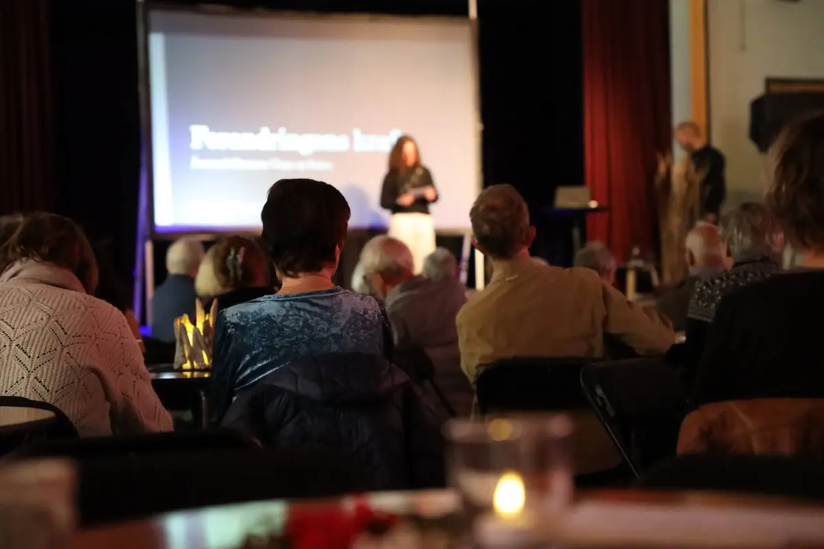 Publikum scene med utøvar - sett frå salen. 