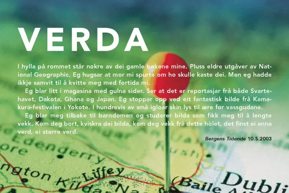 Plansje frå utstillinga med teksten VERDA