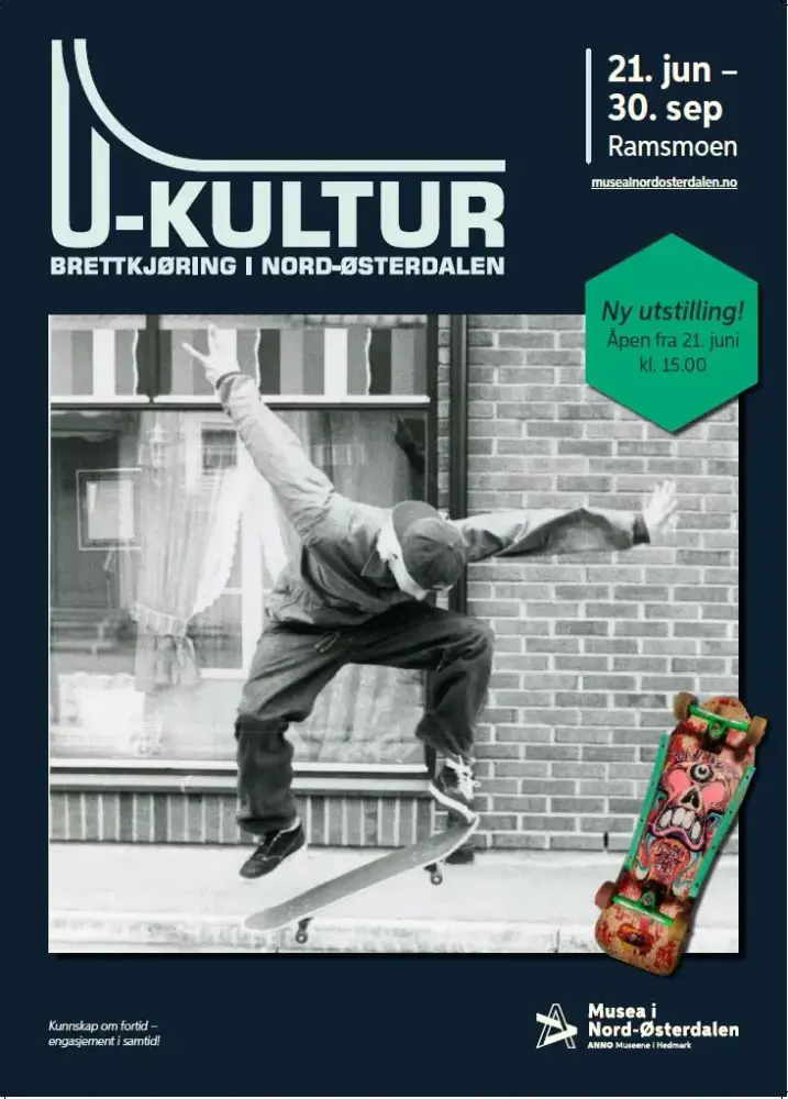 Et sort-hvitt bilde av en gutt som hopper med skateboard, med grafikk