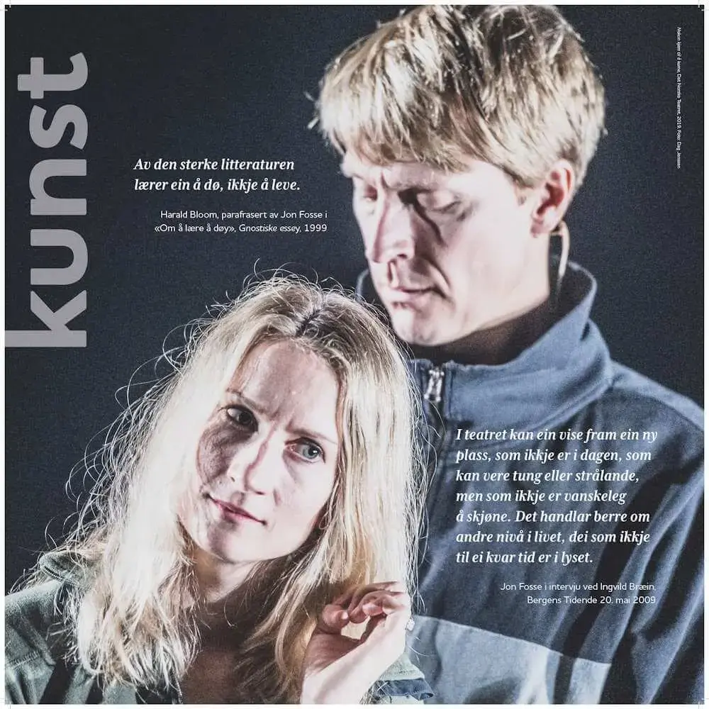 Plansje med teksten kunst og bilete ei kvinne og ein mann