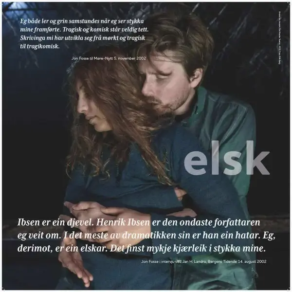 Plansje med teksten elsk, og bilde av ei kvinne og ein mann som held rundt kvarandre