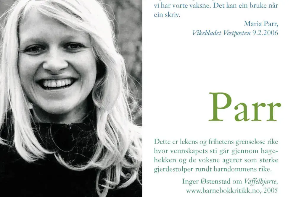 Plansje med tittelen Parr, portrett av Maria Parr og tekstbitar