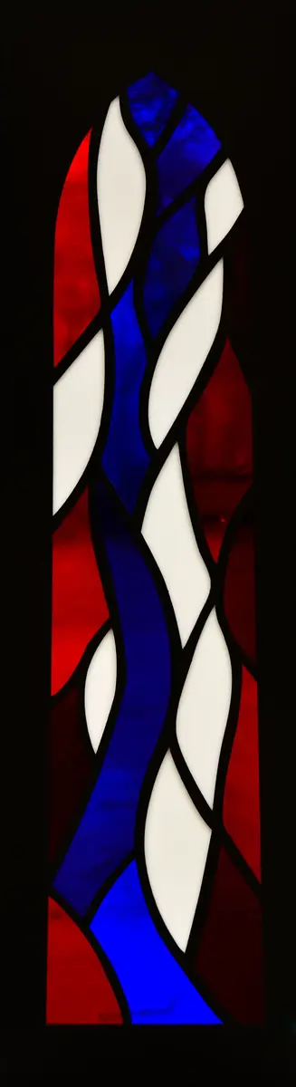 Detaljebilde av glassarbeidet på Olavslampa.