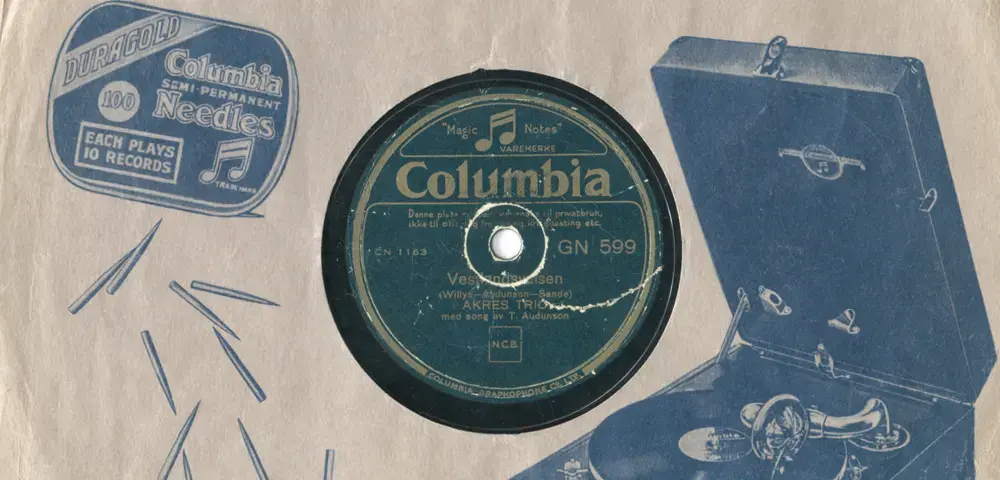 Omslaget til LP-en Akres trio og Torgeir Audunson: «Vestlandsvalsen» / «Spel ein rundvals» (1938)