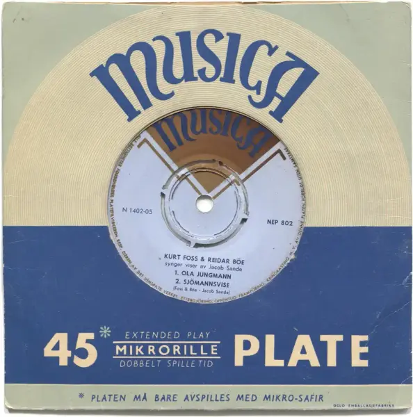 LP-en Kurt Foss og Reidar Böe synger viser av Jacob Sande (1954)