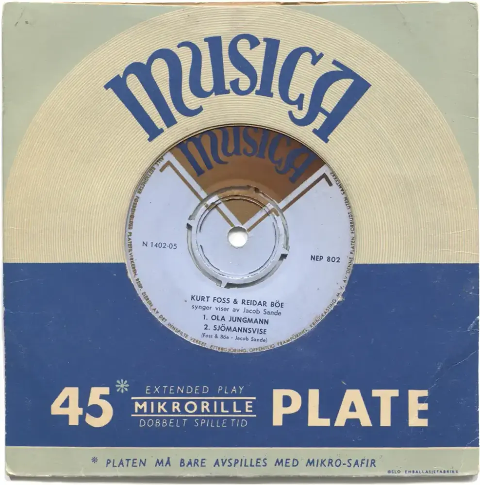 LP-en Kurt Foss og Reidar Böe synger viser av Jacob Sande (1954)