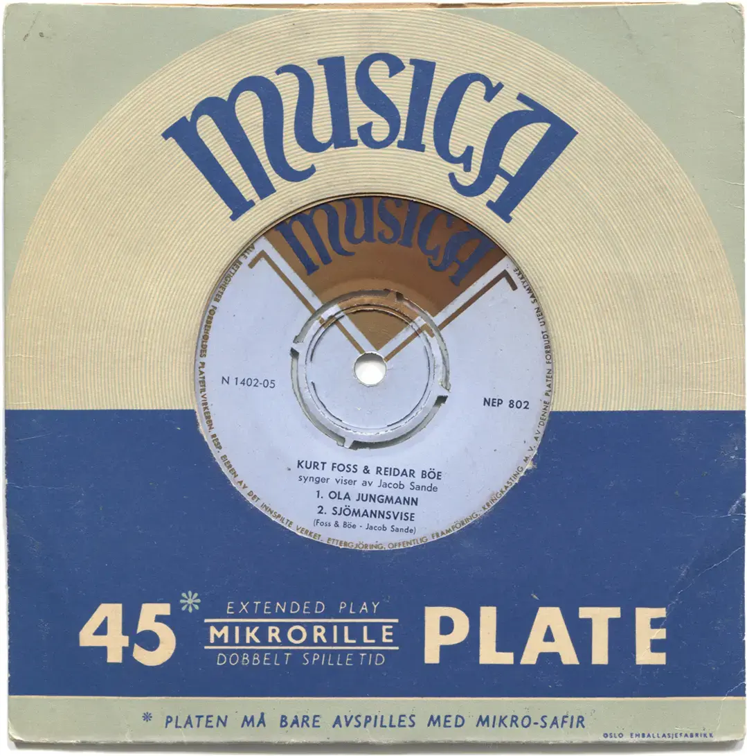 LP-en Kurt Foss og Reidar Böe synger viser av Jacob Sande (1954)