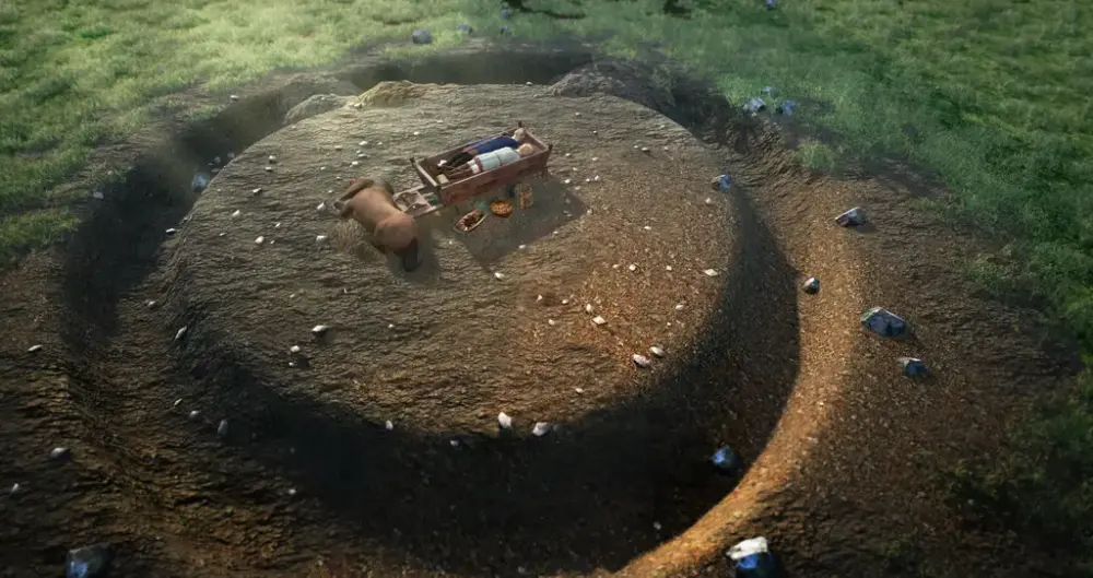 Tolkning av sledegrav fra Hesby i Tønsberg kommune. C Arkikon på oppdrag fra Vestfold fylkeskommune.