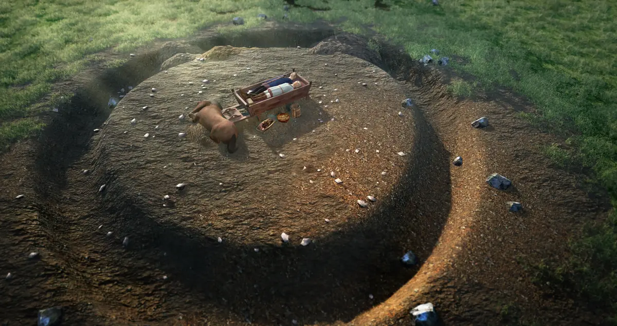 Tolkning av sledegrav fra Hesby i Tønsberg kommune. C Arkikon på oppdrag fra Vestfold fylkeskommune.