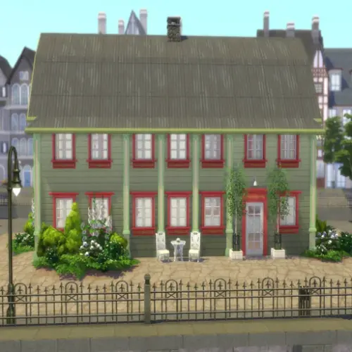 En bild från spelet sims där någon har byggt Wulkanska huset som finns på friluftsmuseet. 