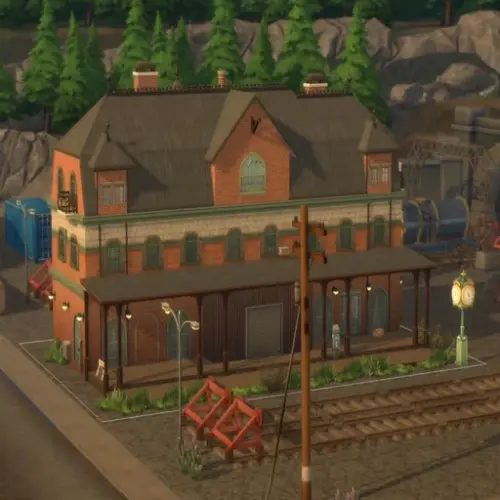 Bild från spelet sims där någon har byggt stationshuset i Örnsköldsvik.