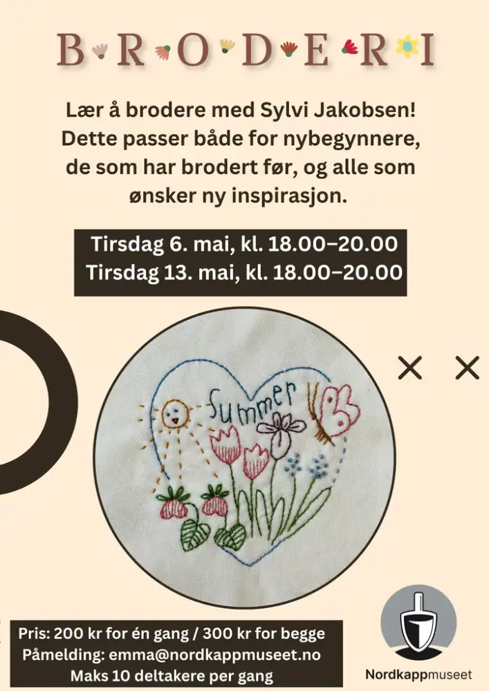 Plakat til workshoppen lær å brodere