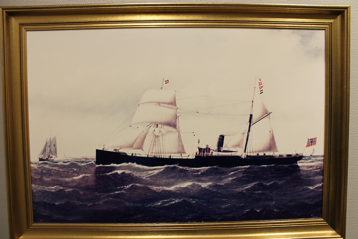 Seil- og dampskip på havet.