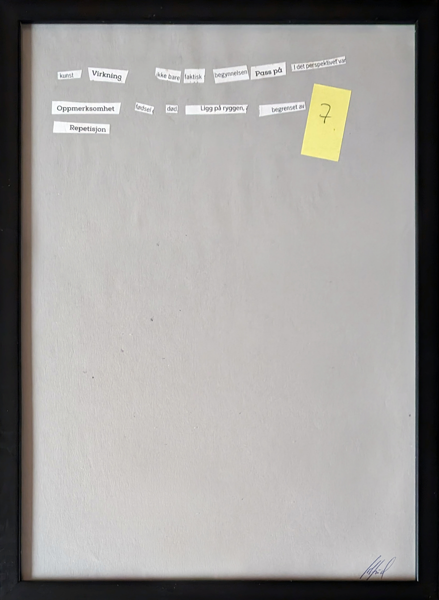 Dette er individuelle, originale sider til en bok, resultatene av en kollektiv workshop ledet av Daisuke. Ved å arbeide med funnet tekst var intensjonen med verkstedet å tilby en tilgjengelig inngang til skriving og poesi.