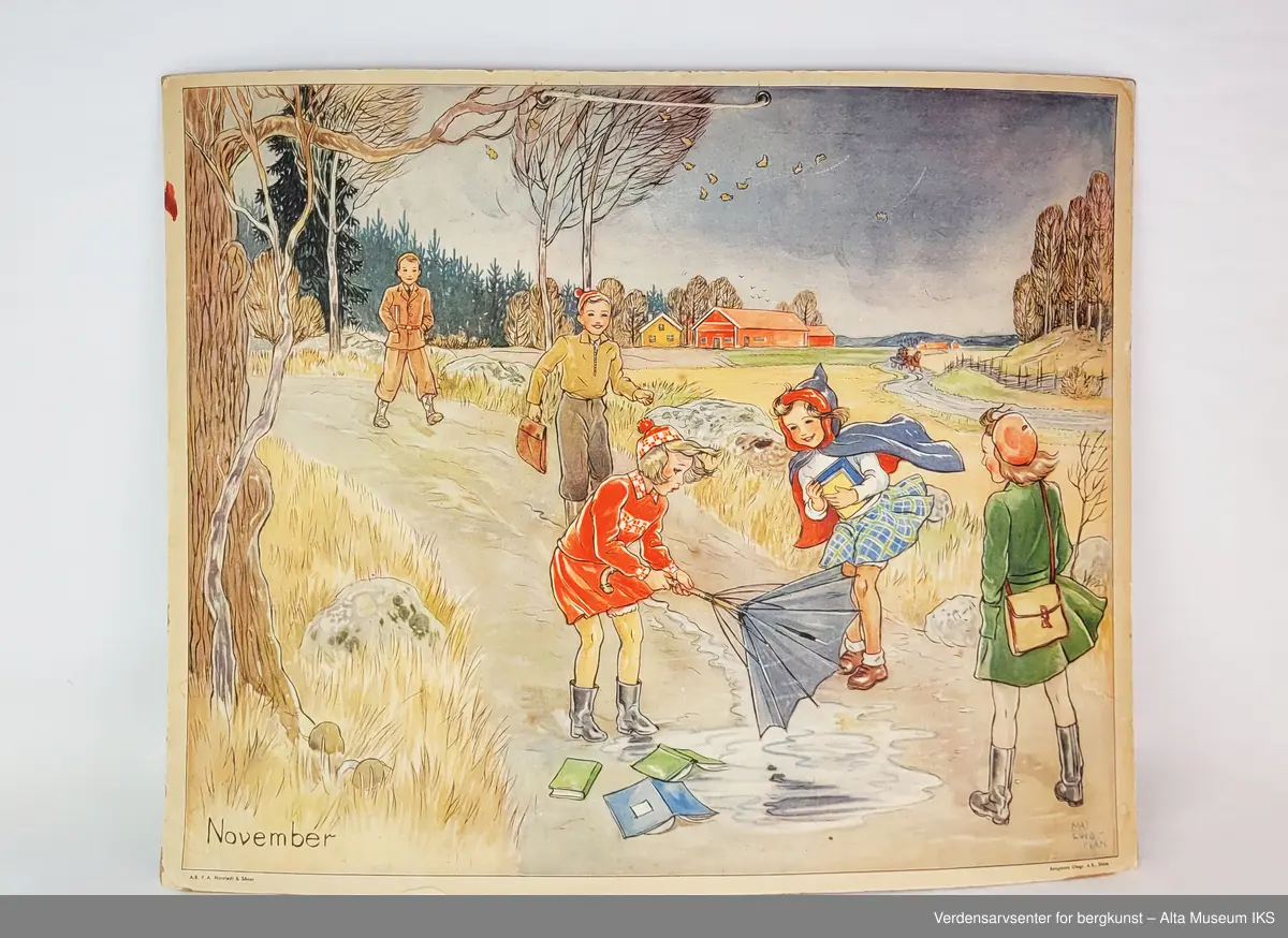 Skoleplansjer med tegnede bilder av alle årets måneder