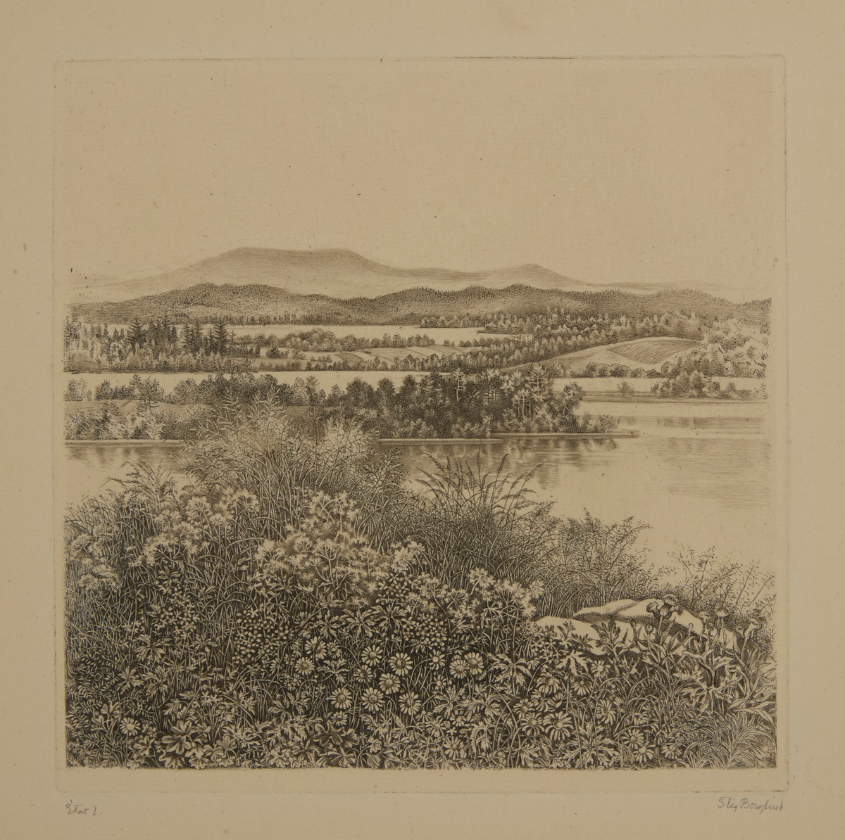 Etsning, torrnålsgravyr och kopparstick av Stig Borglind. Titel: "Midsommar". 1943. Provtryck, I état. Signerad: "Stig Borglind".

Zeitler 111.