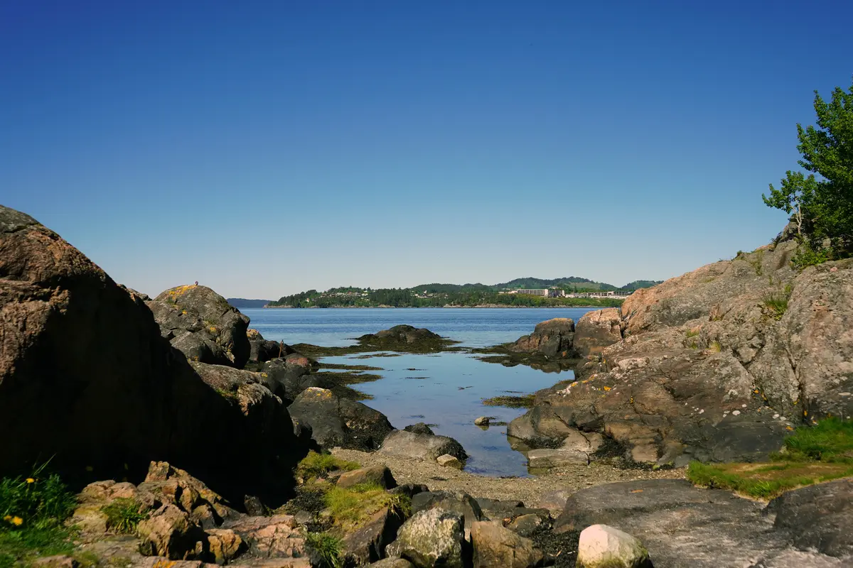 View if the fjord and blue sky
