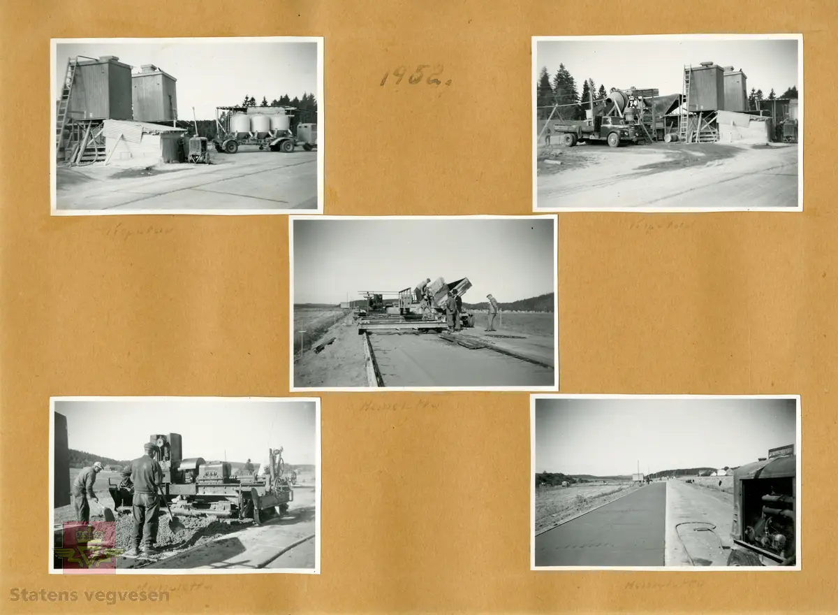 Kopstad Pukkverk og Hemsletta - betongdekker 1952. To bilder, følg pilen til høyre.
Bilde 2) Commer lastebil står ved siden av blandeverket (øverst til høyre på de små bildene).
Ref. til Norsk vegtidsskrift Nr.11-1956. Fig. 5. Legging av av fast vegdekke på Hemsletta på Sørlandske Hovedveg 1952. Side 187.
Ref. til  "Vestfolder'n Nr.1 1985" - Bedriftsavis for Statens vegvesen Vestfold. Den gang var det to pukkverk i gang i Kopstad taket.

Se også Relasjon/Relaterte objekter lenger ned på siden som viser betongdekke utlegging i Undrumsdal i Vestfold 1952.