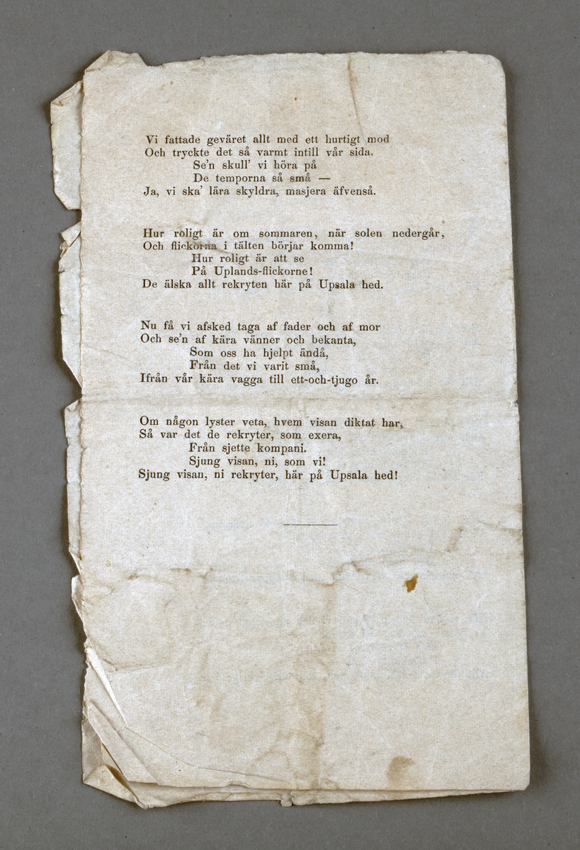 Rekrytvisa för 1862. Ett vikt blad.