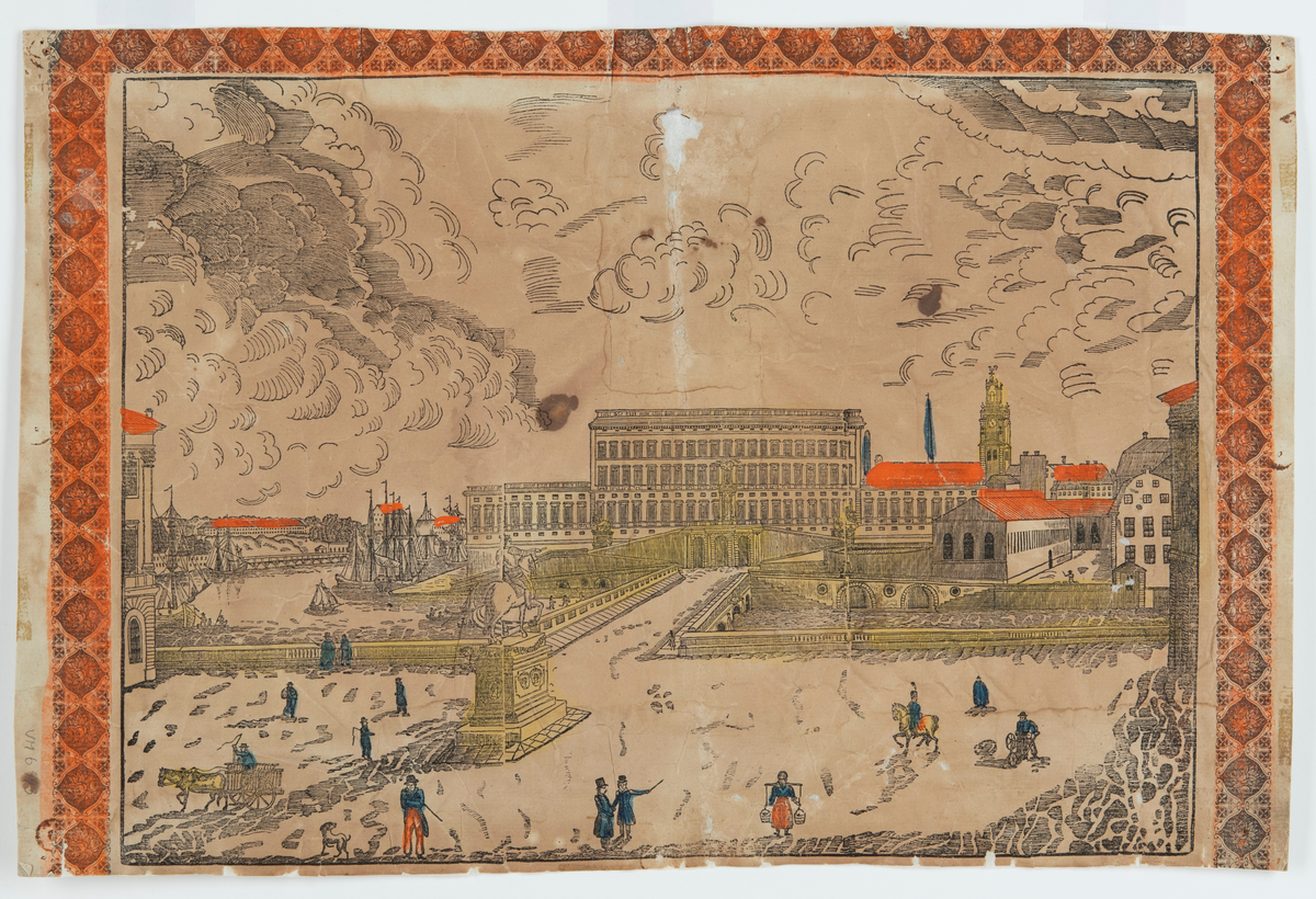 Föreställande Stockholms slott sett från Gustavs Adolfs torg.