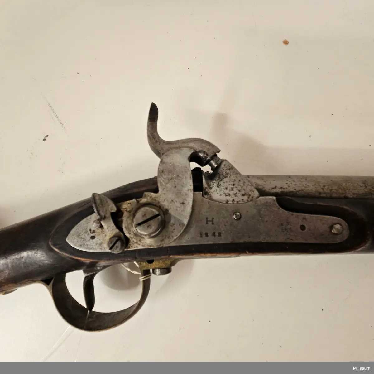 Gevär m/1845 för Flottan, vapennummer 30. Försett med Flottans kassationsstämpel på kolven.