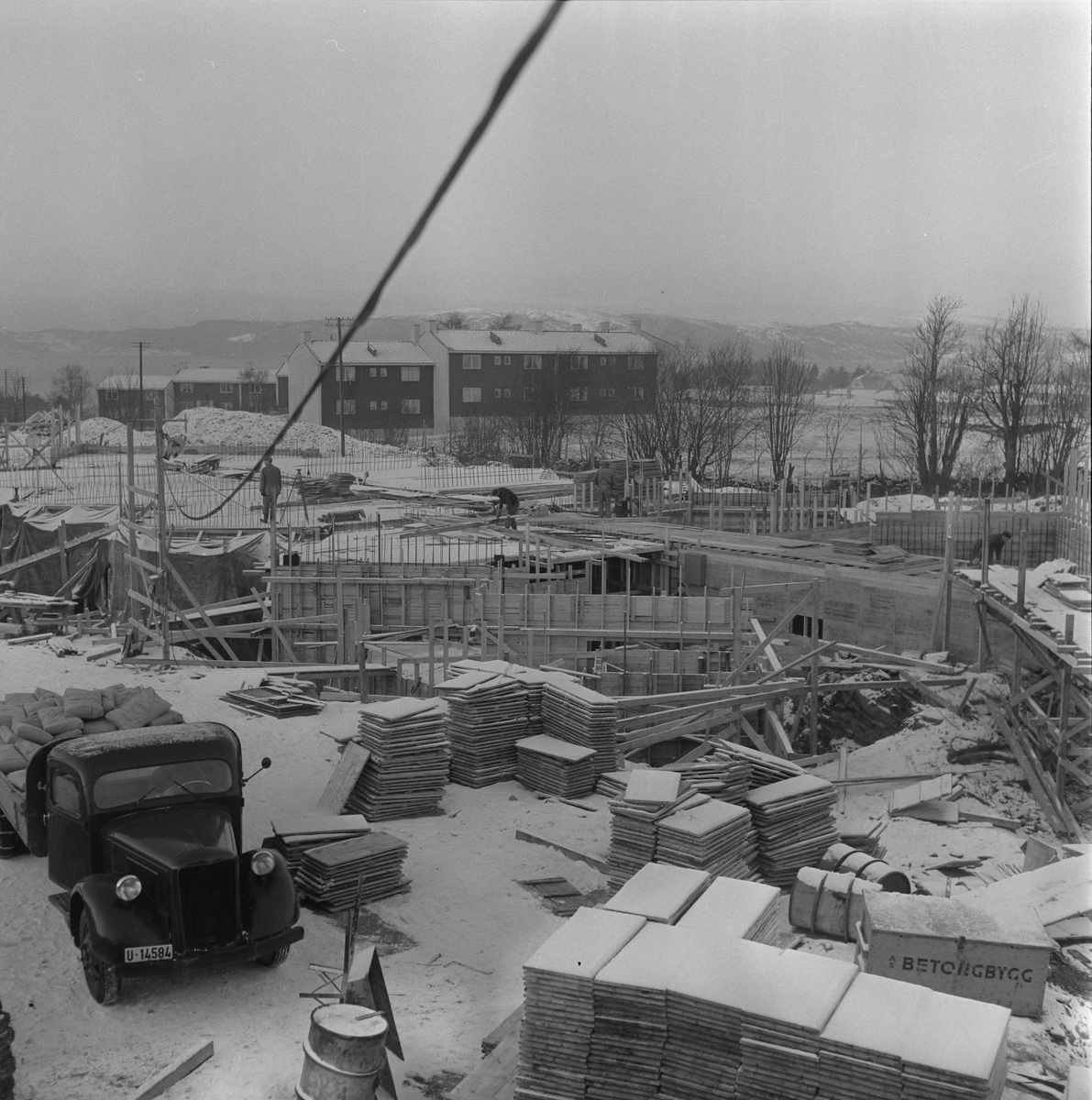A/S Betongbygg bygger grunnmur for ny skole på Lade (Ringve skole)