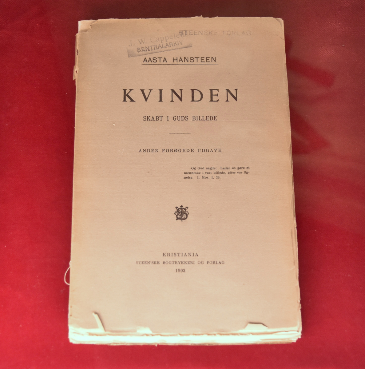 Boken Kvinden skabt i guds billede av Aasta Hansteen.