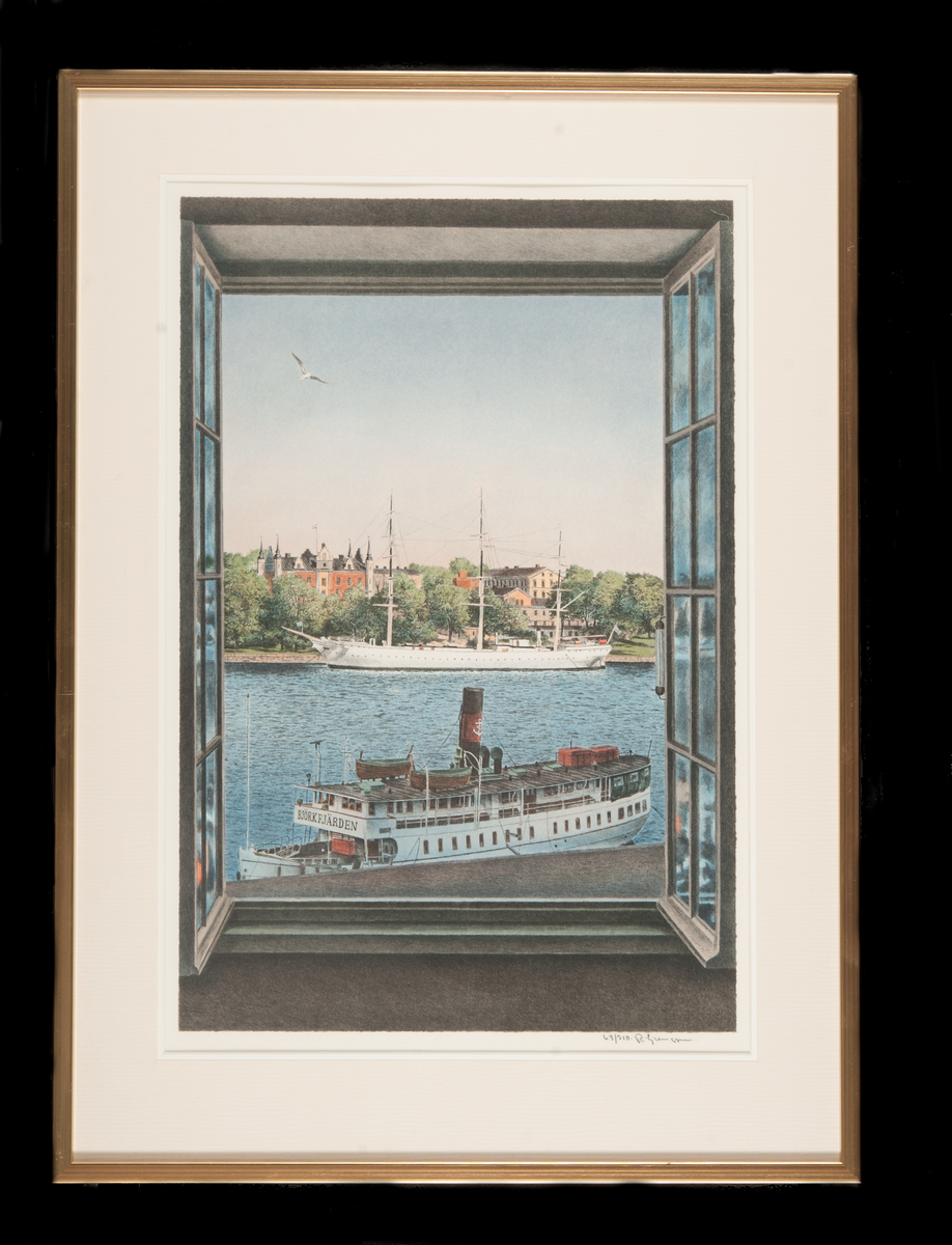 Skeppsholmen i Stockholm sedd från ett fönster i Hotell Reisen.