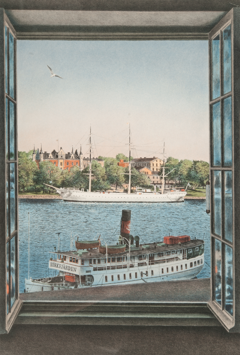 Skeppsholmen i Stockholm sedd från ett fönster i Hotell Reisen.