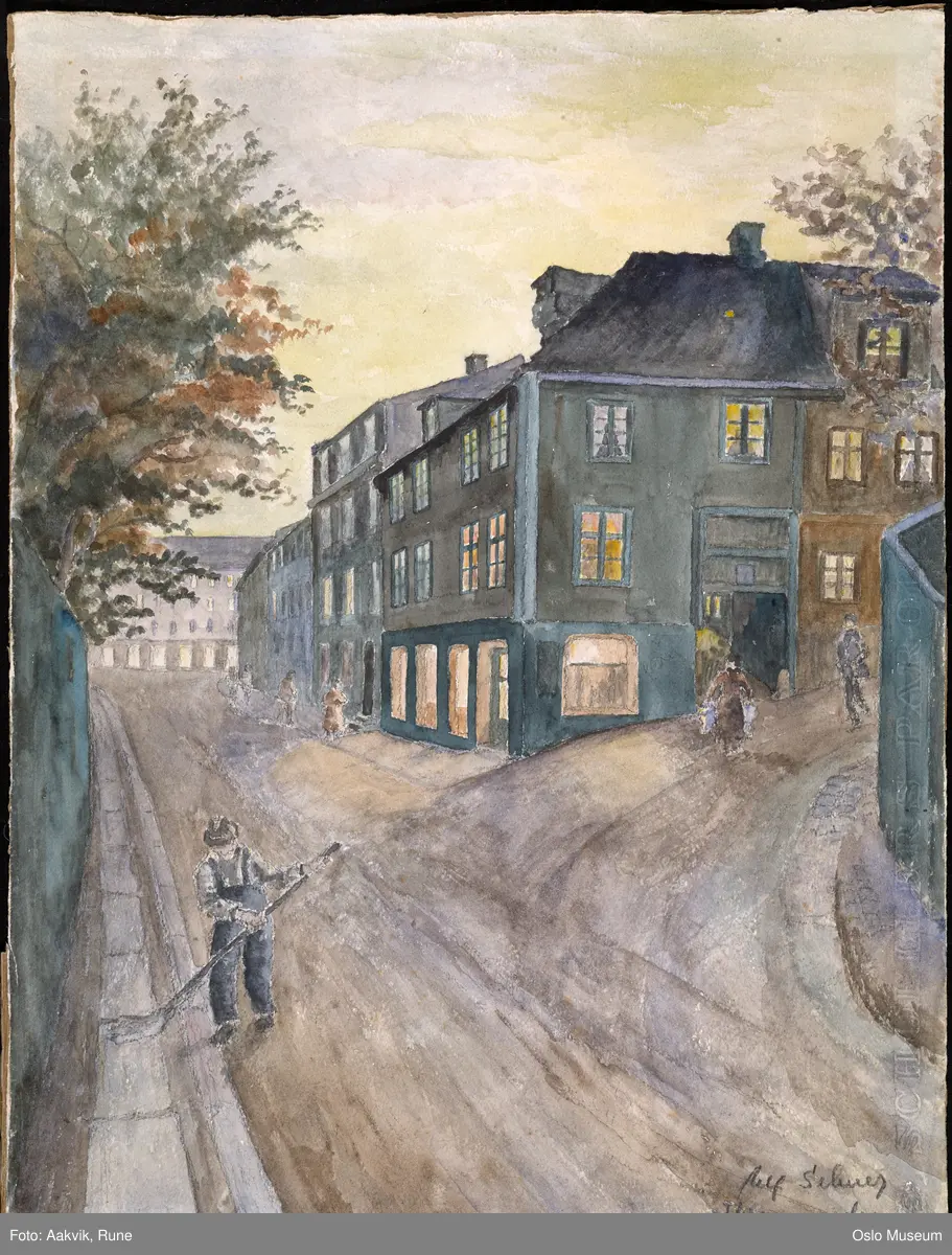 Hjørnet Filosofgangen / Vinkelgaten - Ibsengården [akvarell]