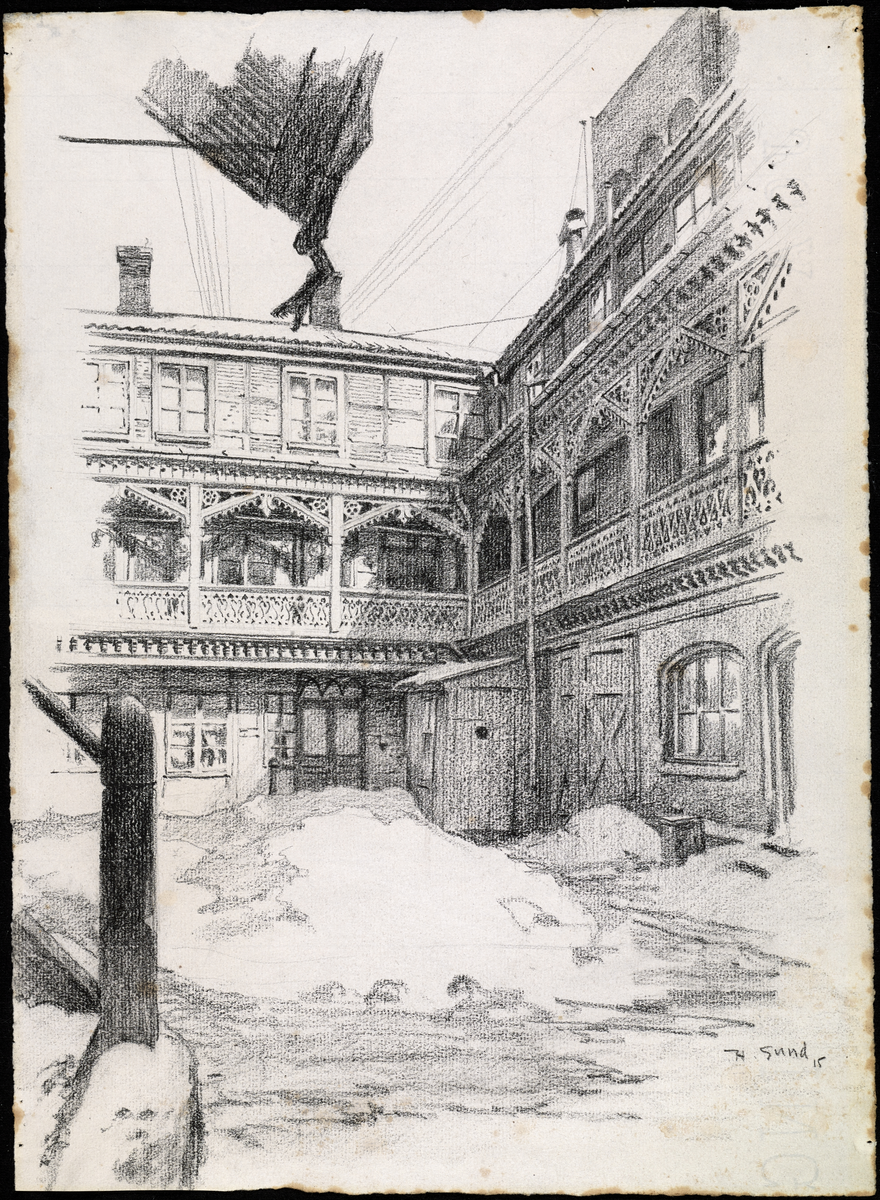Gårdsinteriør, vinter