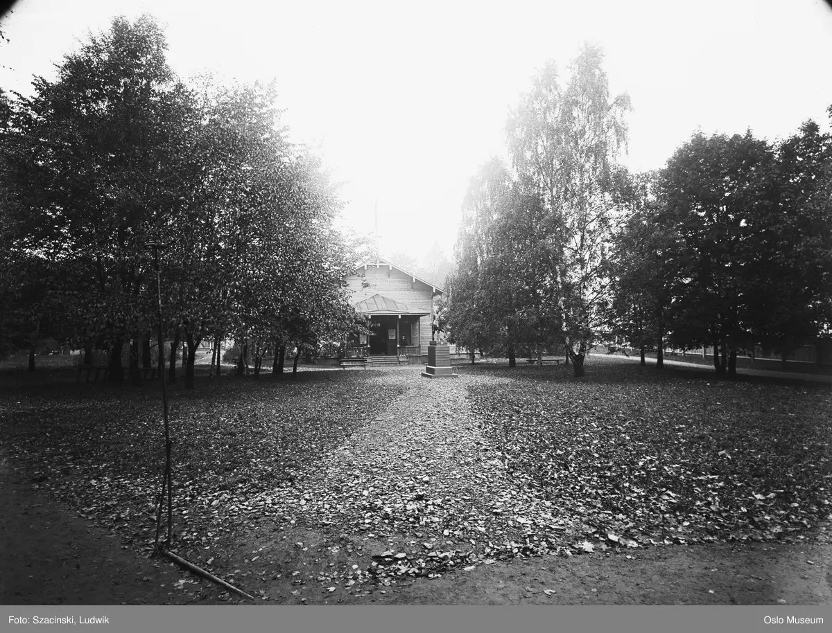 holme, bygning, utstilling, rytterstaue, mann, høstløv