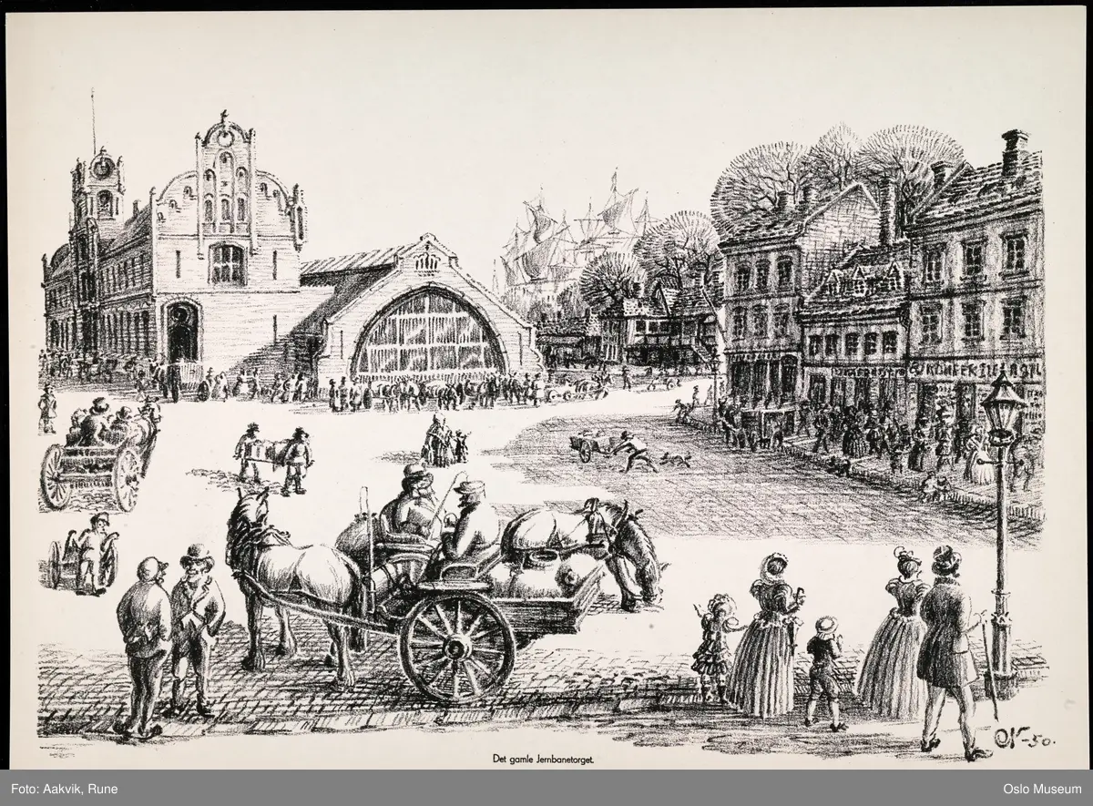 Det gamle Jernbanetorget [litografi]