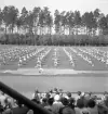 Gymnastiken 1944.
Gymnastikuppvisning (truppgymnastik) av manliga gymnaster. 
Fotot taget från publikläktaren.