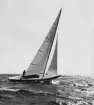 Fotografi ur Detlow von Brauns album. Kappseglingsbåten 5.5-S10 RUSK IV vid seglingarna för olympiauttagningarna..