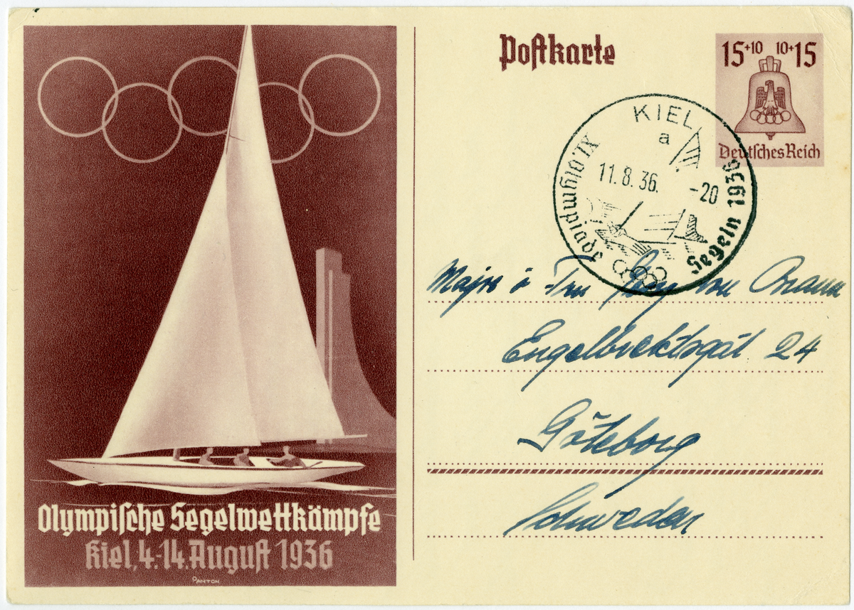 Sida ur Detlow von Brauns fotoalbum. Olympiadvykort.