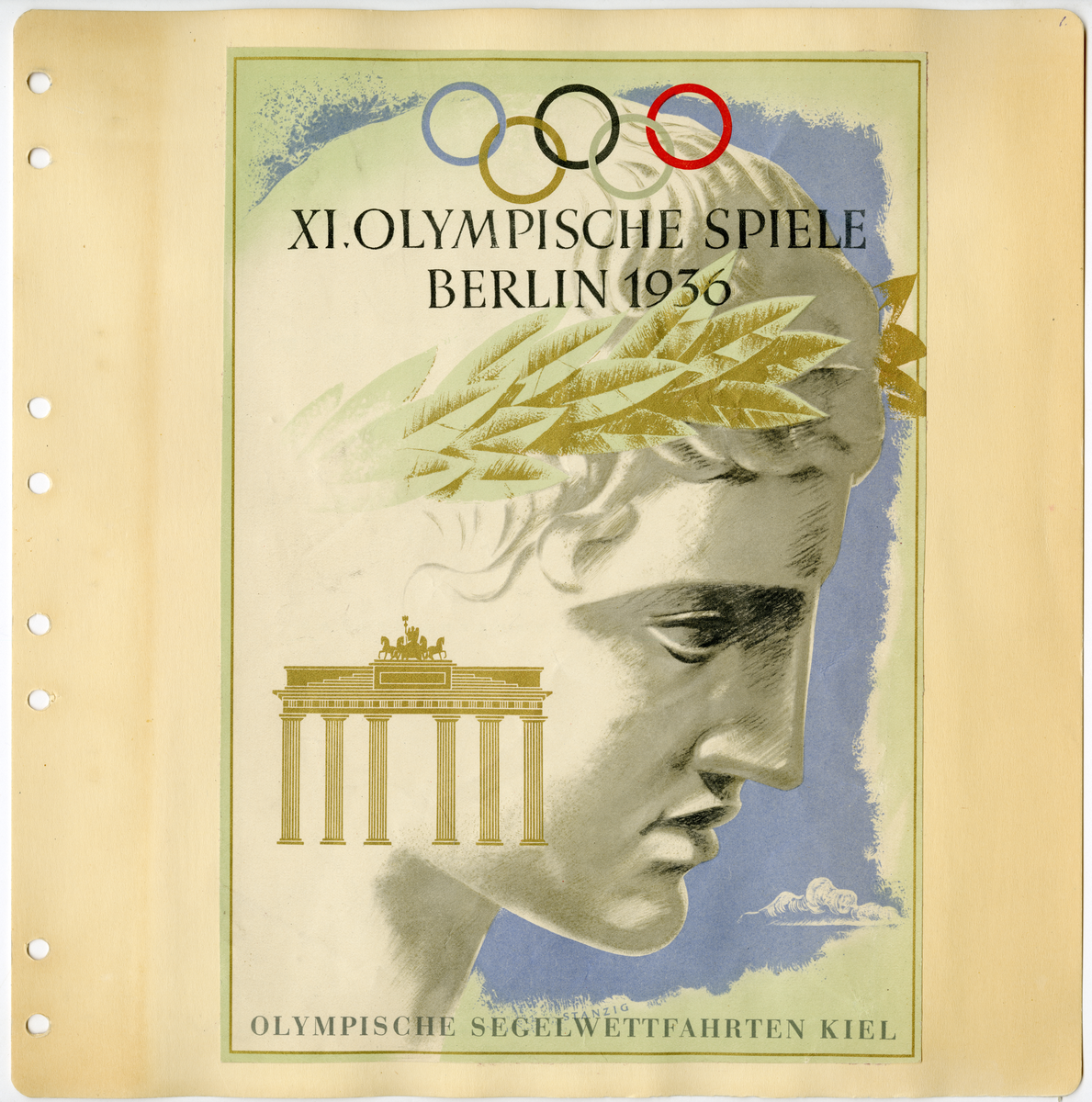 Sida ur Detlow von Brauns fotoalbum. Affisch från olympiaden 1936, segeltävlingarna i Kiel.