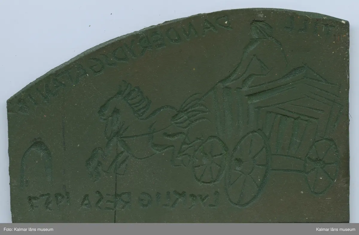 KLM 46734:30. Tryckplåt, kliché, 4 st. Tryckplåt av linoleum på väv. Med olika motiv av Lotte Laserstein. Använda för att trycka kort. Se KLM 46734:31:1-2, konstkort.