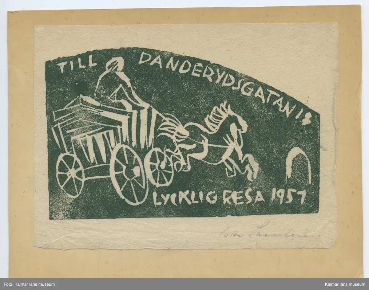 KLM 46734:31:1-2. Konstkort, 2 st. Tryck i grönt på vitt papper, klistrade på vit kartong. Tryck av tryckplåt KLM 46734:30:1-2. Motiv av Lotte Laserstein. Signerade Lotte Laserstein.