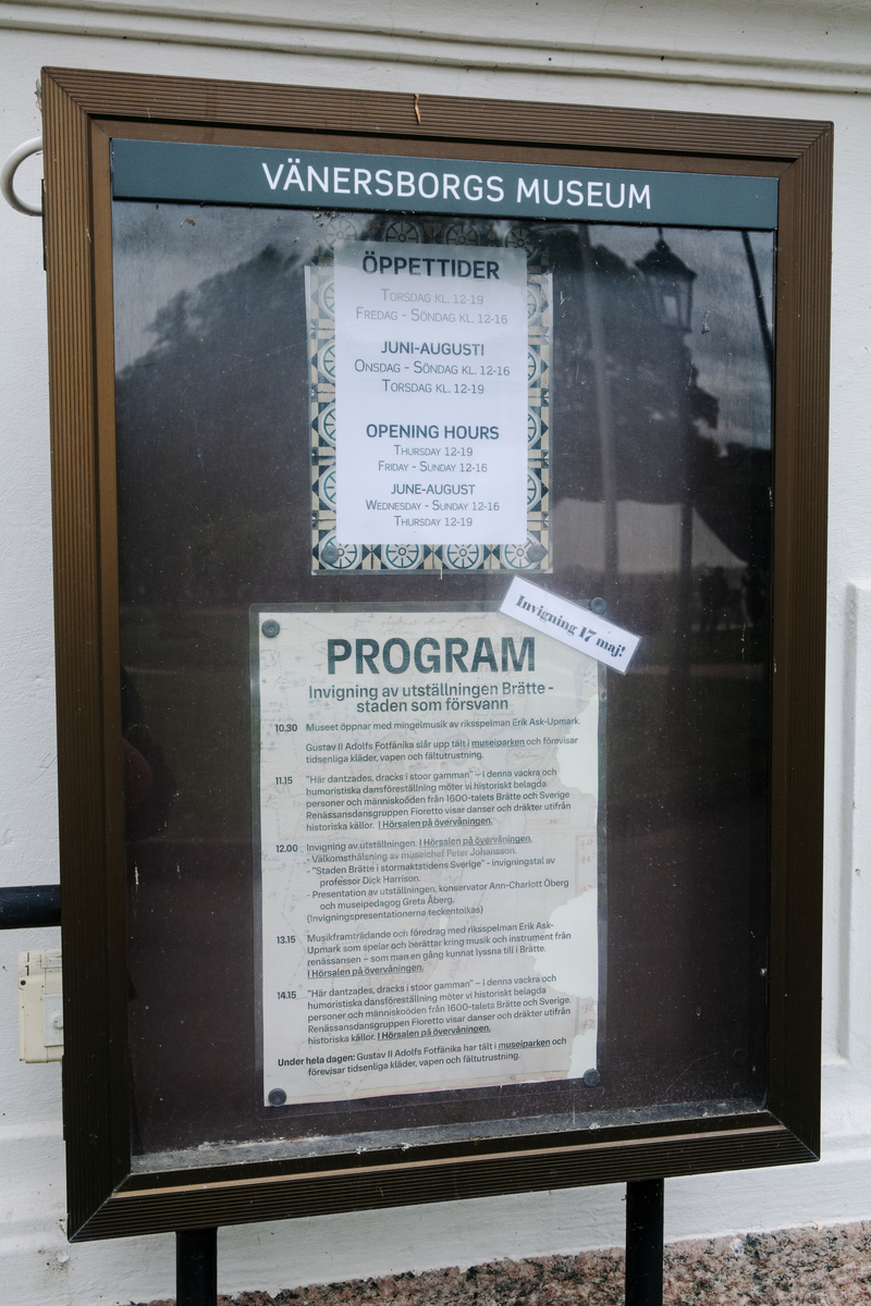 Vänersborgs museum. Invigning av utställningen "Brätte - staden som försvann". Informationstavla
